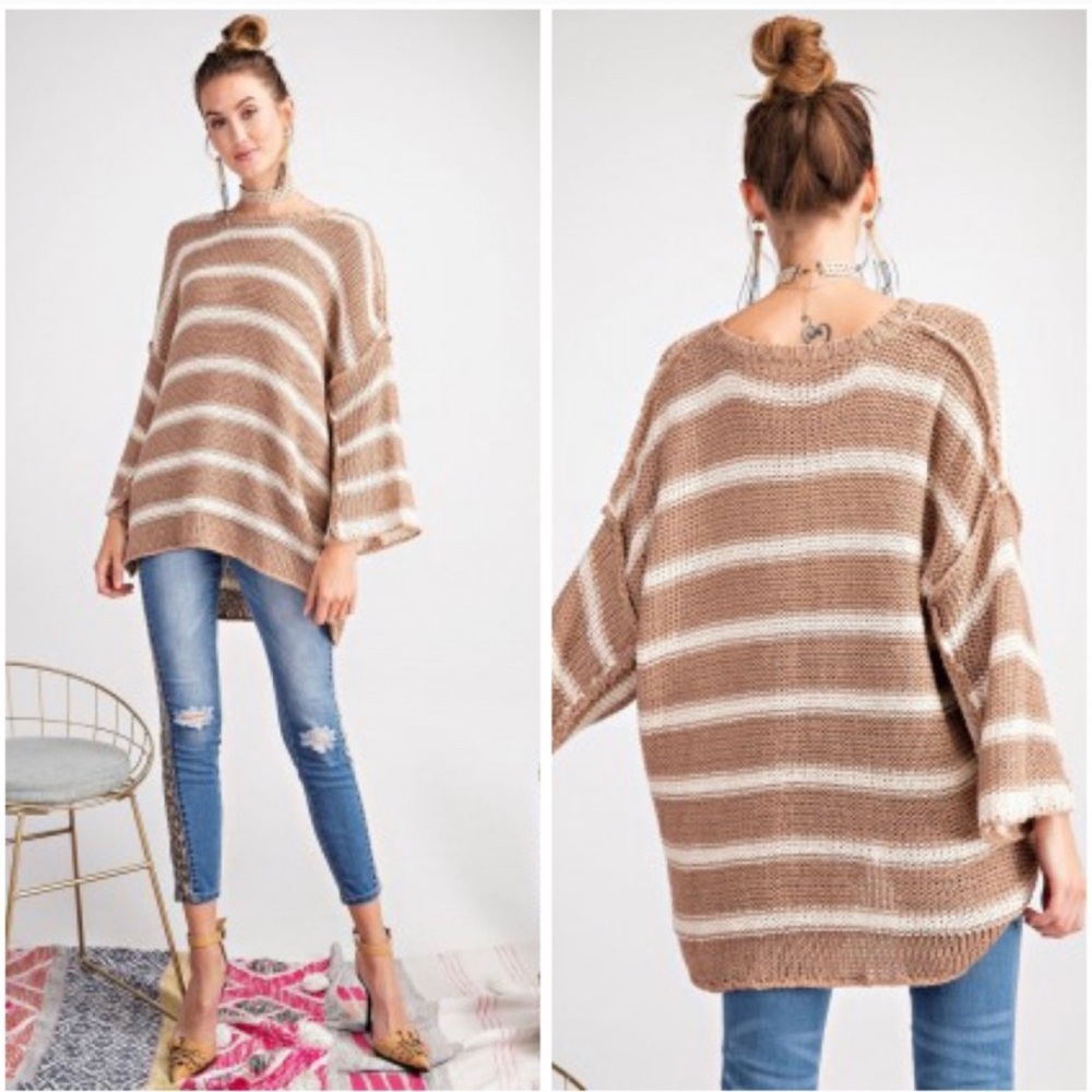 Easel Brown and Cream Striped Sweater